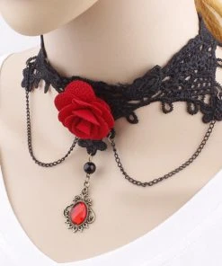 Lace Jewellery Black Lace Red Rose Choker Gothic Jewellery