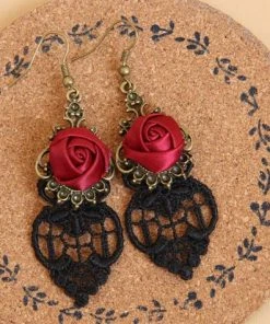 Lace Jewellery Red Rose Gothic Lace Earrings Gothic Jewellery