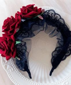 Lace Jewellery Gothic Accessories Red Rose Lolita Headband