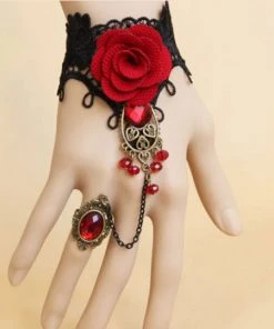 Lace Jewellery Gothic Jewellery Black Lace Red Rose Slave Bracelet 7 Lace Jewellery Gothic Jewellery Black Lace Red Rose Slave Bracelet