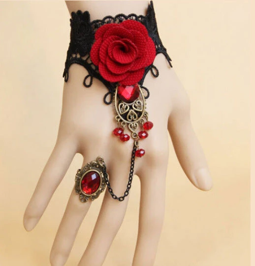 Lace Jewellery Gothic Jewellery Black Lace Red Rose Slave Bracelet 5 Lace Jewellery Gothic Jewellery Black Lace Red Rose Slave Bracelet