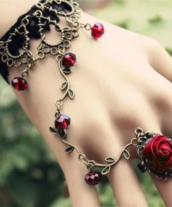 Lace Jewellery Black Lace Red Rose Slave Bracelet