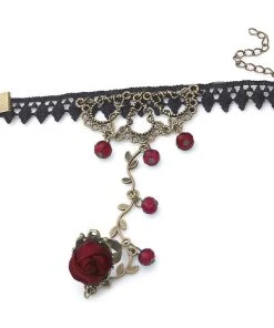 Lace Jewellery Black Lace Red Rose Slave Bracelet