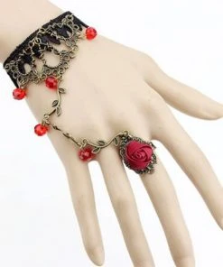 Lace Jewellery Black Lace Red Rose Slave Bracelet