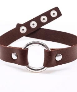 Gothic Collars Brown Leather Look O-Ring Collar Steampunk Jewellery