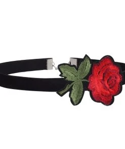 Gothic Collars Red Rose Embroidered Choker 27 Gothic Collars Red Rose Embroidered Choker