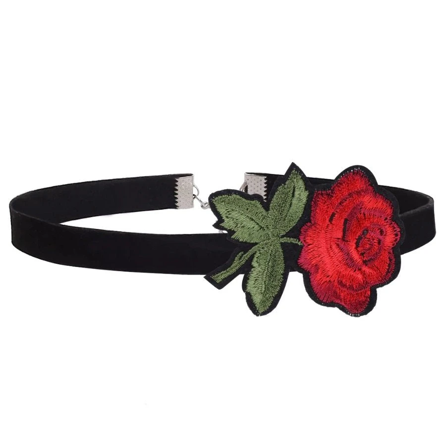 Gothic Collars Red Rose Embroidered Choker 15 Gothic Collars Red Rose Embroidered Choker