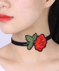 Gothic Collars Red Rose Embroidered Choker