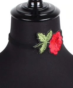 Gothic Collars Red Rose Embroidered Choker 17 Gothic Collars Red Rose Embroidered Choker