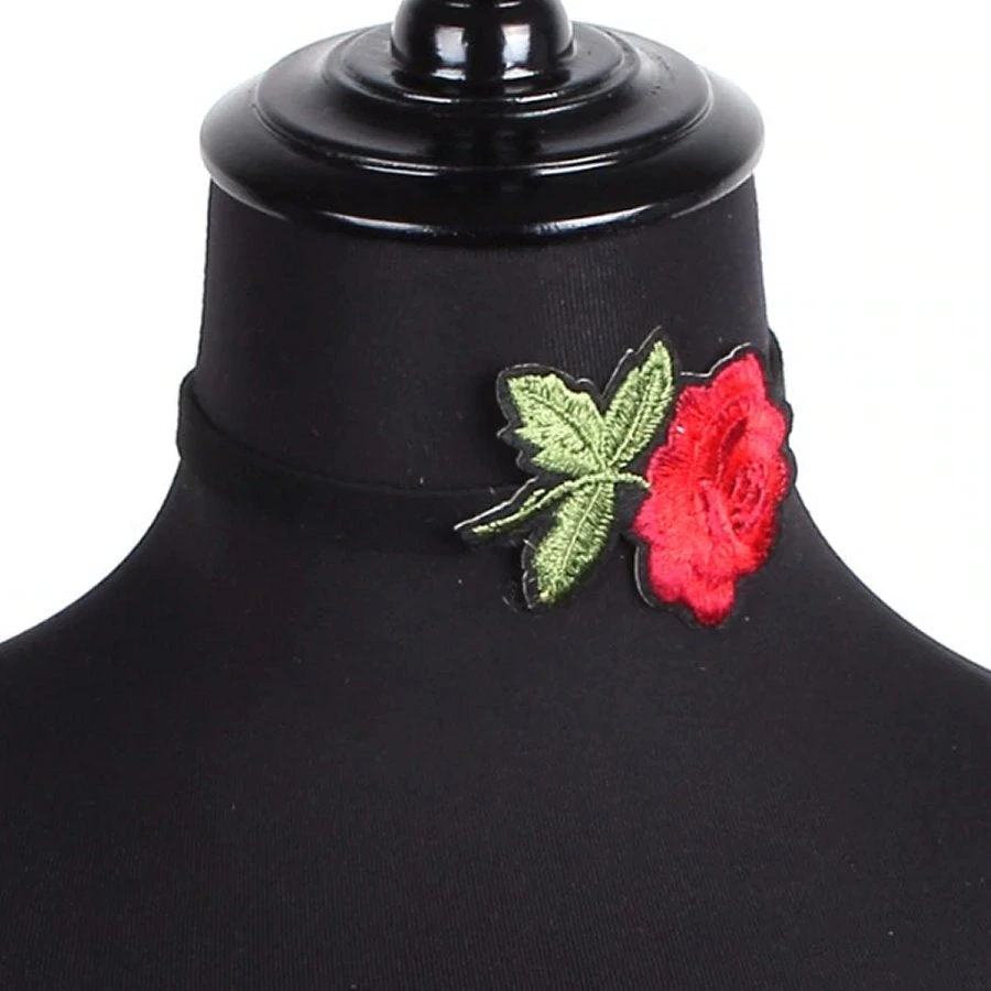 Gothic Collars Red Rose Embroidered Choker 5 Gothic Collars Red Rose Embroidered Choker