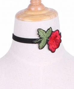 Gothic Collars Red Rose Embroidered Choker 18 Gothic Collars Red Rose Embroidered Choker