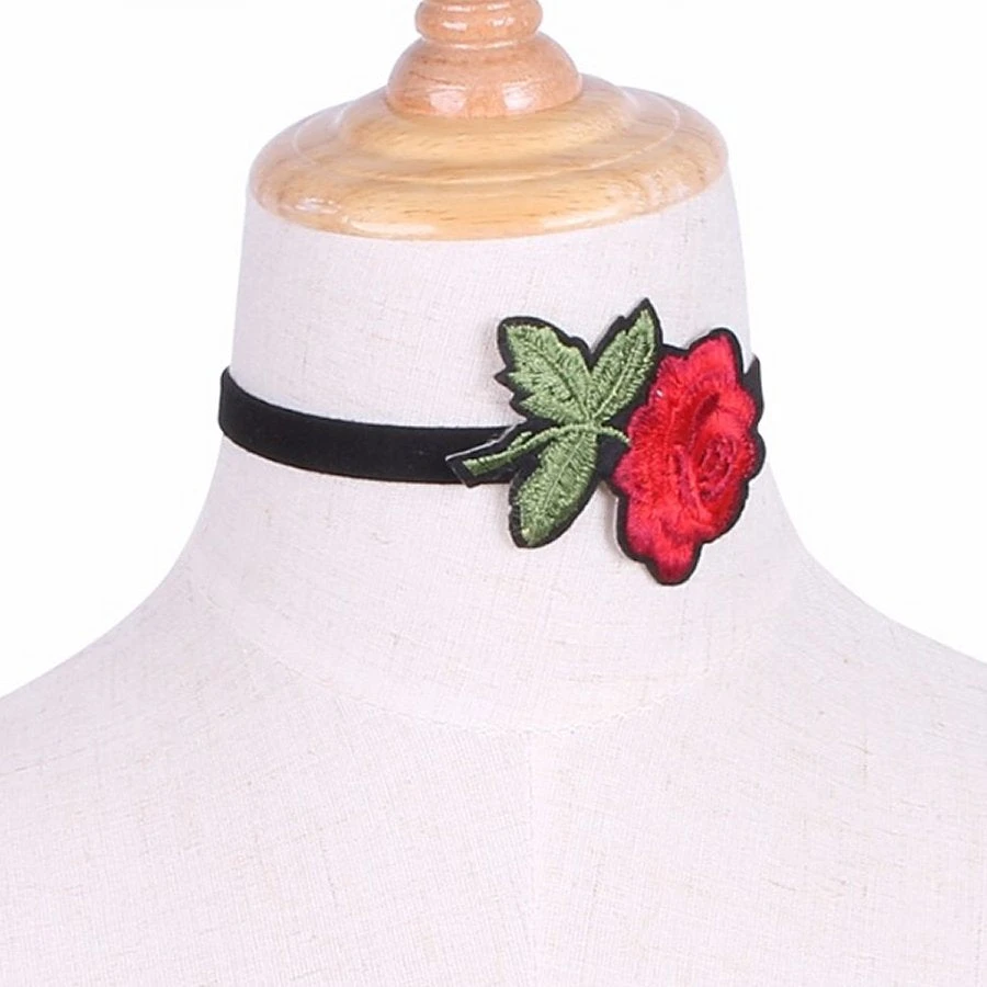 Gothic Collars Red Rose Embroidered Choker 6 Gothic Collars Red Rose Embroidered Choker
