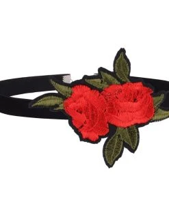 Gothic Collars Red Rose Embroidered Choker 19 Gothic Collars Red Rose Embroidered Choker