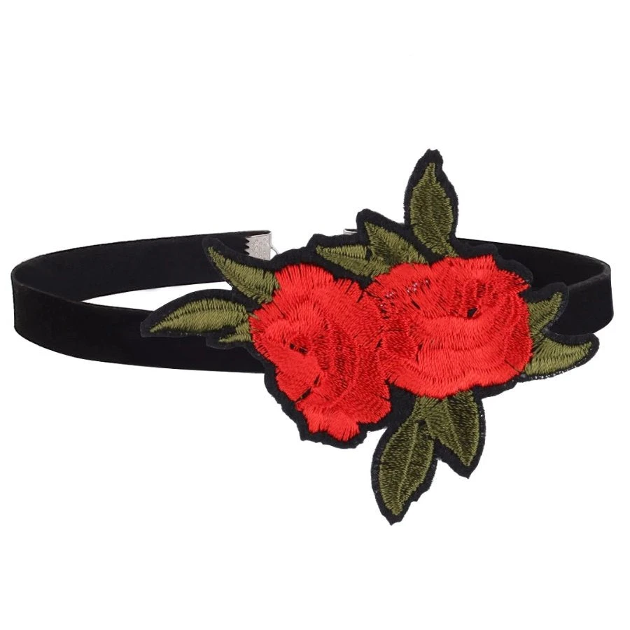 Gothic Collars Red Rose Embroidered Choker 7 Gothic Collars Red Rose Embroidered Choker
