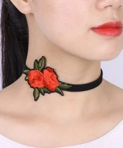 Gothic Collars Red Rose Embroidered Choker 20 Gothic Collars Red Rose Embroidered Choker