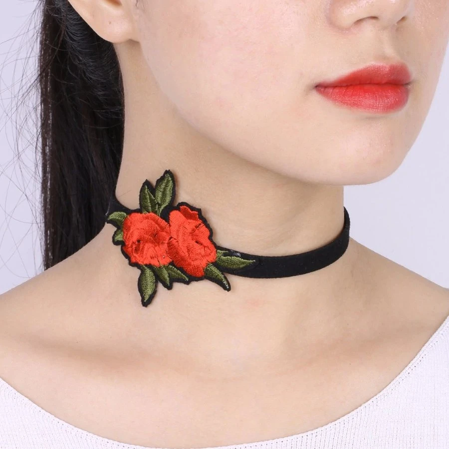Gothic Collars Red Rose Embroidered Choker 8 Gothic Collars Red Rose Embroidered Choker