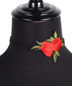 Gothic Collars Red Rose Embroidered Choker 21 Gothic Collars Red Rose Embroidered Choker