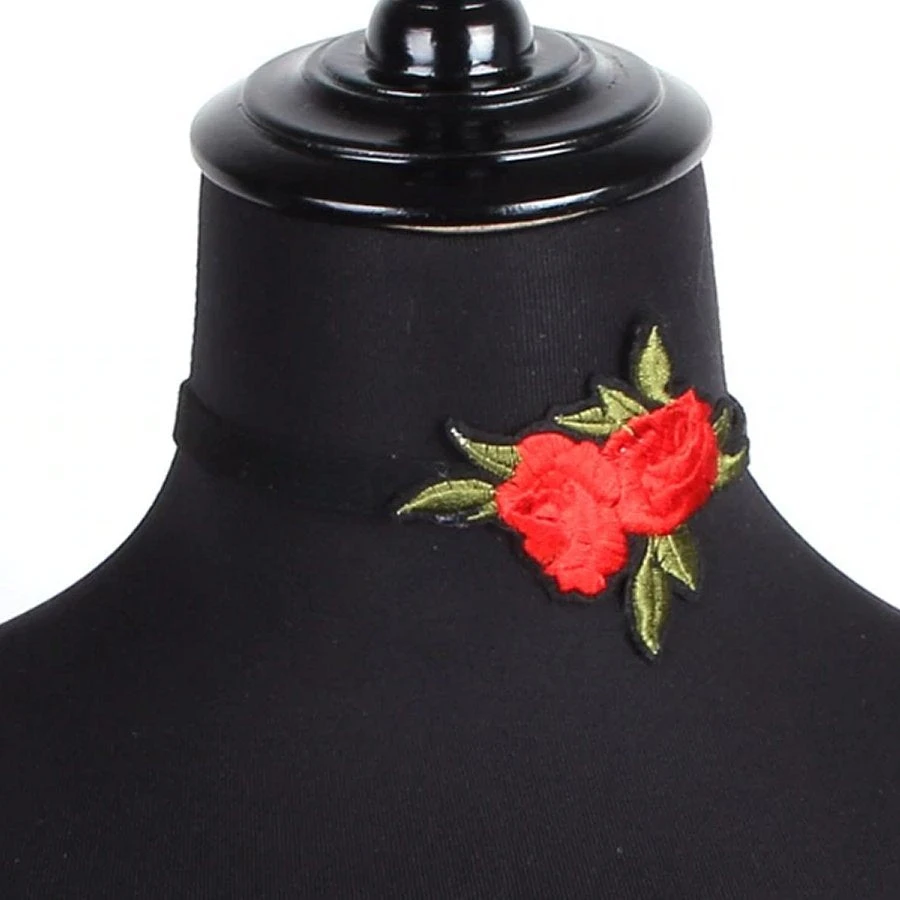 Gothic Collars Red Rose Embroidered Choker 9 Gothic Collars Red Rose Embroidered Choker