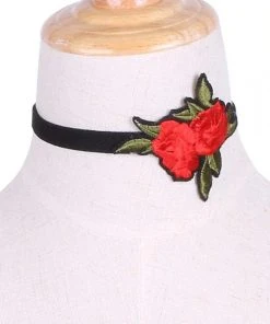 Gothic Collars Red Rose Embroidered Choker 22 Gothic Collars Red Rose Embroidered Choker