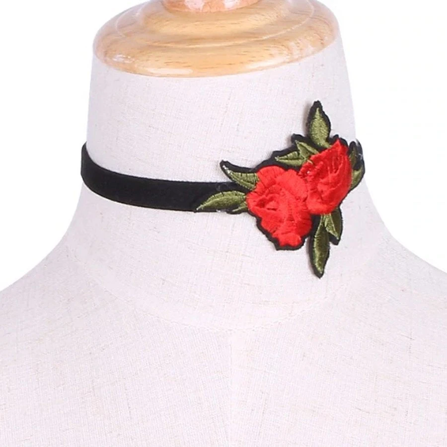Gothic Collars Red Rose Embroidered Choker 10 Gothic Collars Red Rose Embroidered Choker