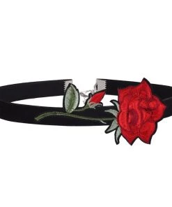 Gothic Collars Red Rose Embroidered Choker 23 Gothic Collars Red Rose Embroidered Choker