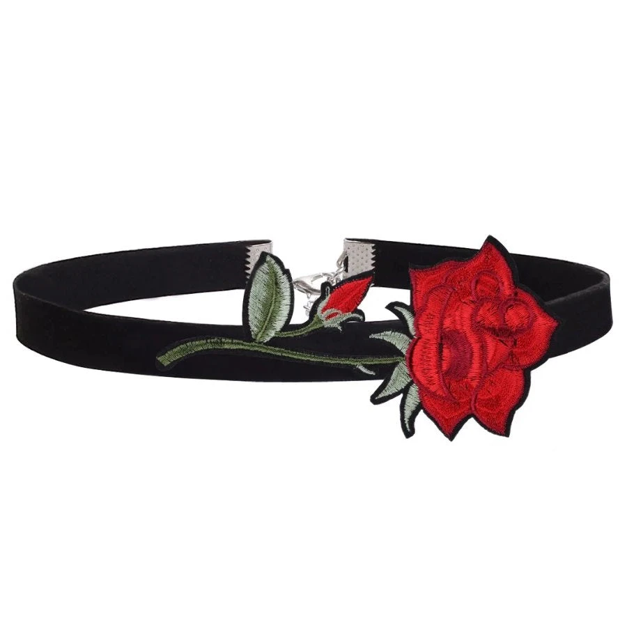 Gothic Collars Red Rose Embroidered Choker 11 Gothic Collars Red Rose Embroidered Choker