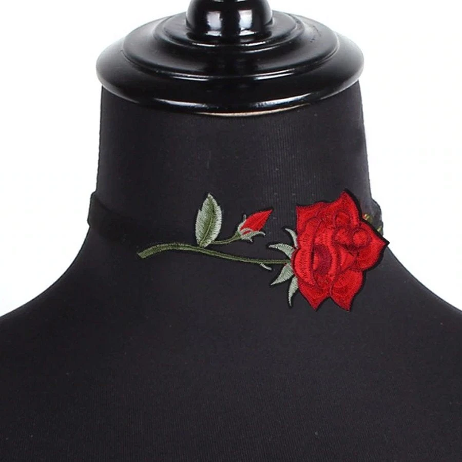 Gothic Collars Red Rose Embroidered Choker 13 Gothic Collars Red Rose Embroidered Choker