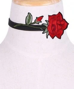 Gothic Collars Red Rose Embroidered Choker 26 Gothic Collars Red Rose Embroidered Choker