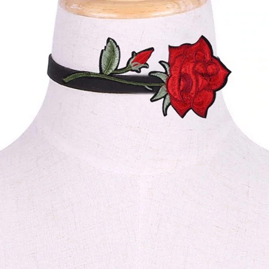 Gothic Collars Red Rose Embroidered Choker 14 Gothic Collars Red Rose Embroidered Choker