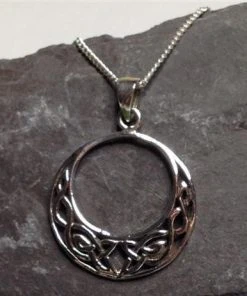 Seventh Sense Round Celtic Crescent Pendant Silver