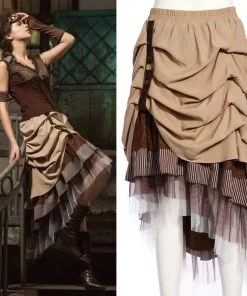 RQBL Gathered Hitched Steampunk Skirt Ladies Steampunk Clothing