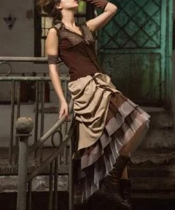 RQBL Gathered Hitched Steampunk Skirt Ladies Steampunk Clothing