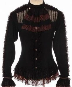 RQBL Steampunk Bumblebee Shirt With Jabot Ladies Steampunk Clothing