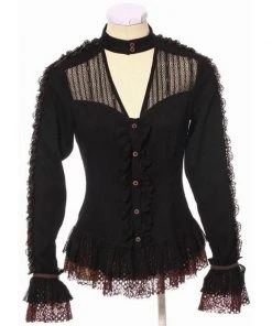 RQBL Steampunk Bumblebee Shirt With Jabot Ladies Steampunk Clothing