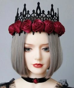Gothic Hair Accessories Red Satin Gothic Rose Crown Gothic Accessories
