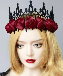 Gothic Hair Accessories Red Satin Gothic Rose Crown Gothic Accessories