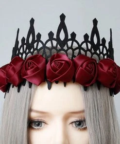 Gothic Hair Accessories Red Satin Gothic Rose Crown Gothic Accessories
