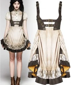 Ladies Steampunk Clothing Punk Rave Saturna Dress Cream