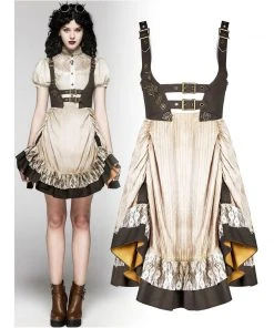 Ladies Steampunk Clothing Punk Rave Saturna Dress Cream