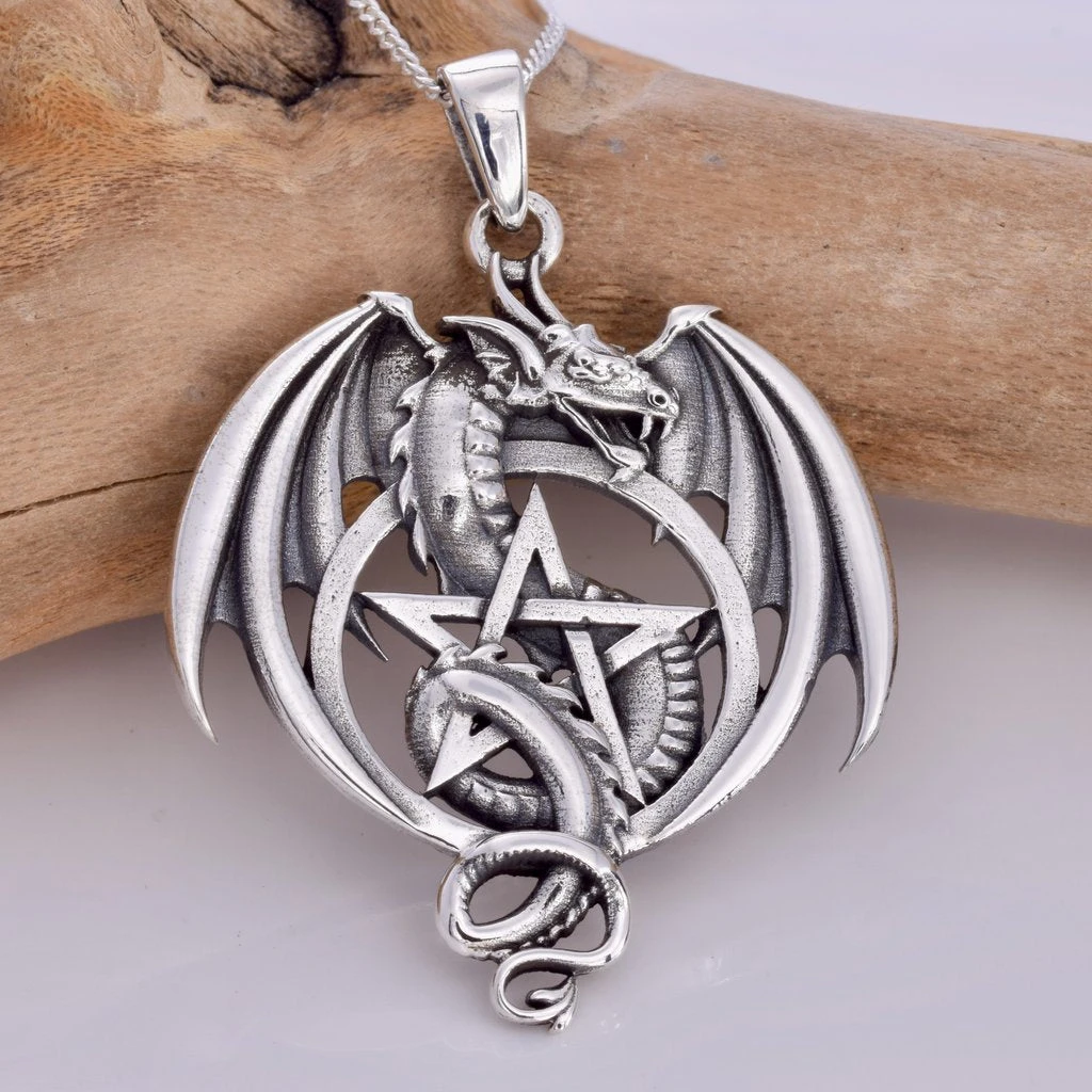 Gothic Jewellery Seventh Sense Dragon With Pentagram Pendant Silver 4 Gothic Jewellery Seventh Sense Dragon With Pentagram Pendant Silver