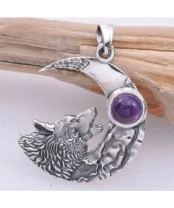 Gothic Jewellery Seventh Sense Howling Wolf Pendant Silver
