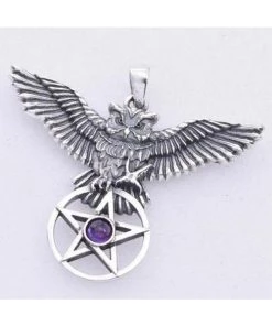 Seventh Sense Owl And Pentagram Pendant Silver Gothic Jewellery