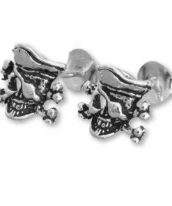 Seventh Sense Pirate Skull Stud Earrings Silver