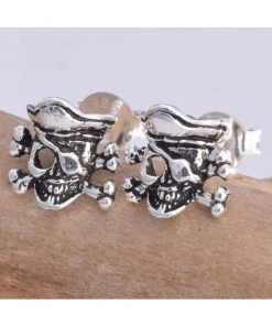 Seventh Sense Pirate Skull Stud Earrings Silver