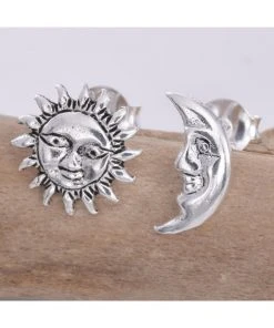 Seventh Sense Silver Sun And Moon Stud Earrings All Jewellery
