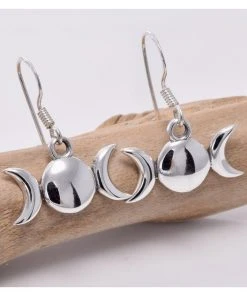 Seventh Sense Silver Triple Moon Drop Earrings All Jewellery