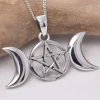 Seventh Sense Silver Triple Moon Pentagram Pendant