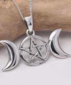 Seventh Sense Silver Triple Moon Pentagram Pendant