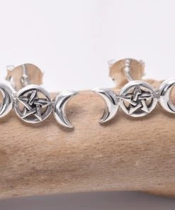 Seventh Sense Silver Triple Moon Stud Earrings All Jewellery