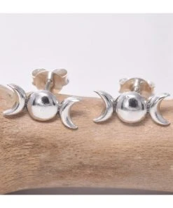 All Jewellery Seventh Sense Silver Triple Moon Stud Earrings